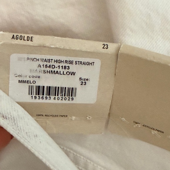 Agolde 90’s Pinch Waist High Rise Straight Jean Marshmallow White Size 23 - Picture 12 of 14